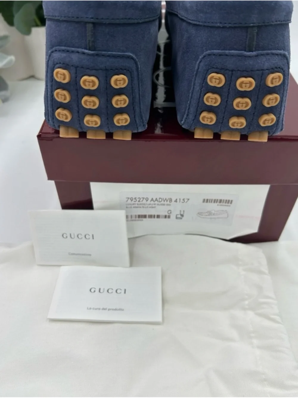 Gucci, GG embossed suede Driver loafers size 12 fits 12.5 US made in Italy